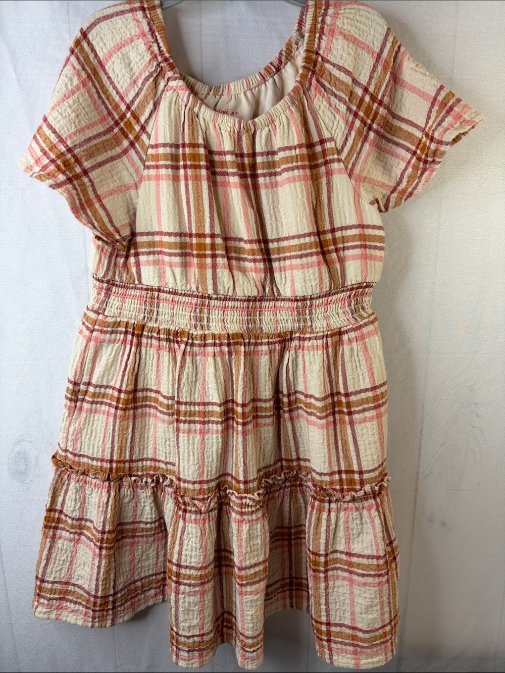 Cat & Jack Girls Size 8 Plaid Tiered Fall Dress Pink Rust Cream NWOT